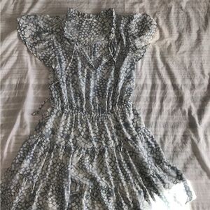 Blu Pepper Blue and White Casual Dress with flutter sleeves